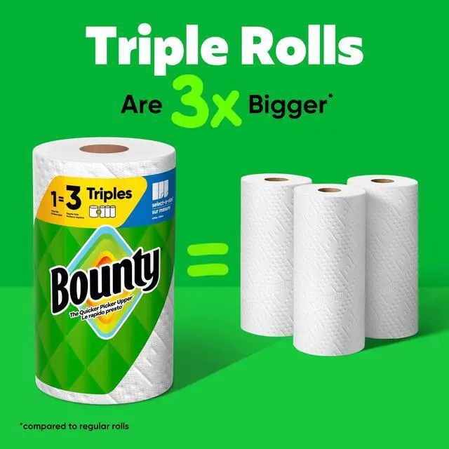 Alt view image 5 of 7 - Bounty SelectASize Print Paper Towels, 2 Triple Rolls, 123 Sheets per Roll, Disposable Absorbent Household Kitchen Cleaning Paper