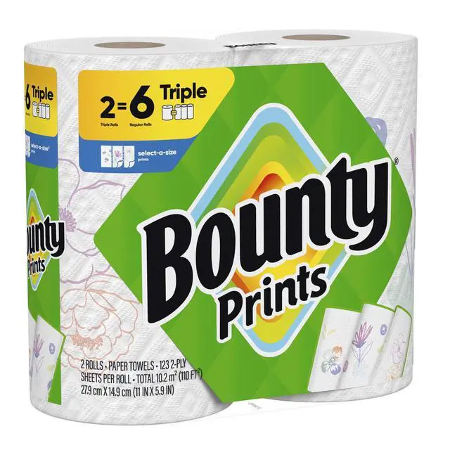Alt view image 4 of 7 - Bounty SelectASize Print Paper Towels, 2 Triple Rolls, 123 Sheets per Roll, Disposable Absorbent Household Kitchen Cleaning Paper
