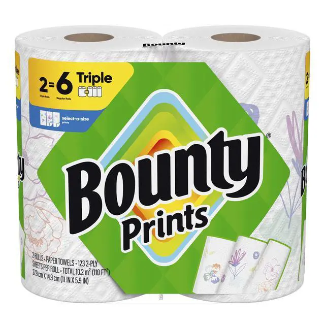 Alt view image 6 of 7 - Bounty SelectASize Print Paper Towels, 2 Triple Rolls, 123 Sheets per Roll, Disposable Absorbent Household Kitchen Cleaning Paper