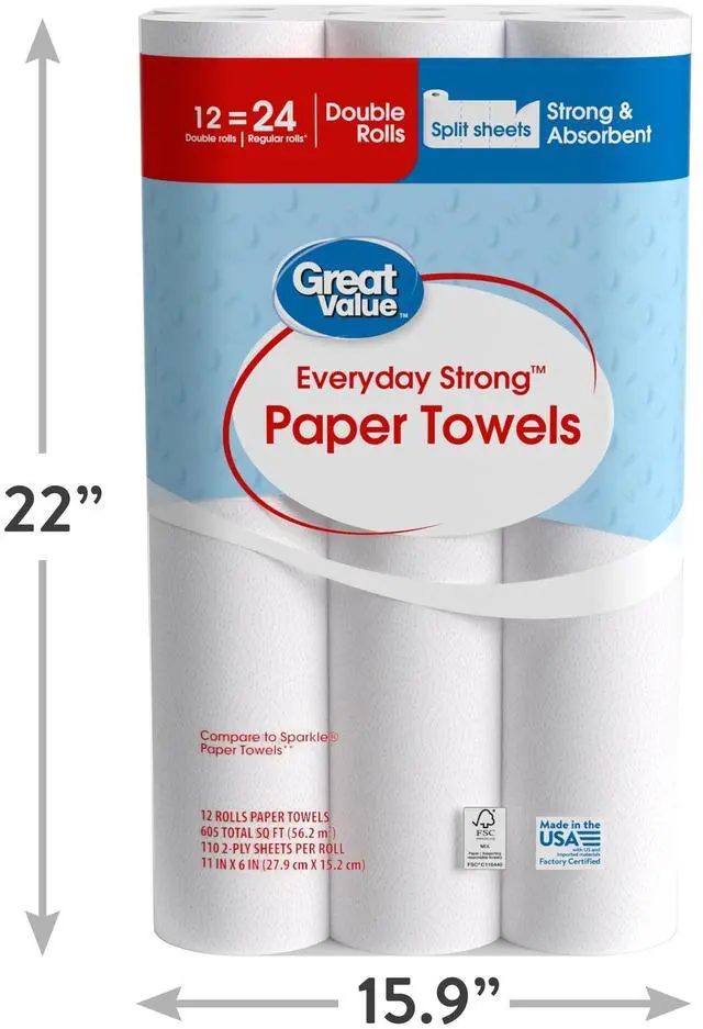 Alt view image 5 of 7 - Great Value Everyday Strong Disposable Paper Towels, 12 Double Rolls, HeavyDuty Absorbent Cleaning Paper for Kitchen & Home