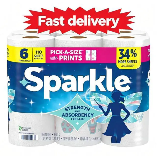 Main image of PickASize MultiColor Paper Towels, 6 Double Rolls, 110 Sheets per Roll, Disposable Household Cleaning Paper for Kitchen & Home