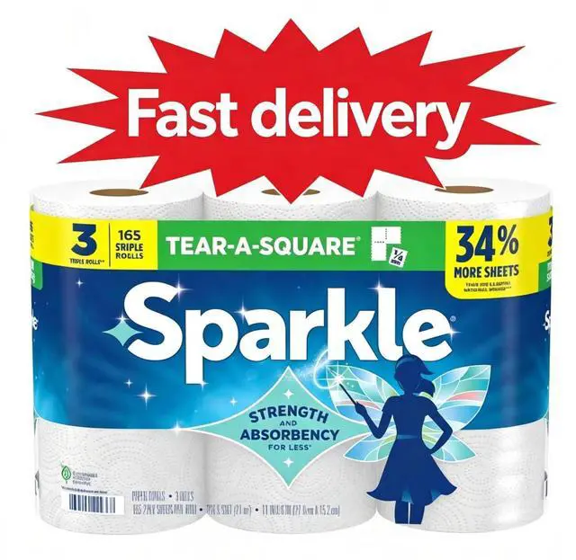Main image of TearASquare Disposable Paper Towels, 3 Triple Rolls, 165 Sheets per Roll, MultiSize Absorbent Cleaning Paper for Home & Kitchen