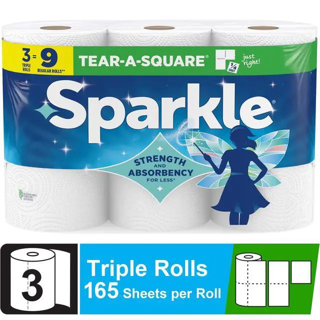 Alt view image 3 of 6 - TearASquare Disposable Paper Towels, 3 Triple Rolls, 165 Sheets per Roll, MultiSize Absorbent Cleaning Paper for Home & Kitchen