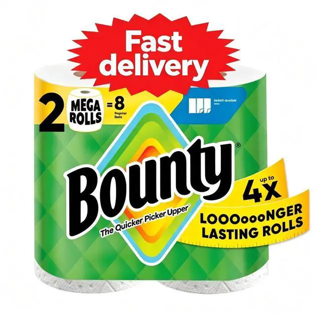 Main image of SelectASize White Disposable Paper Towels, 2 Mega Rolls, 164 Sheets per Roll, HeavyDuty Absorbent Cleaning Paper for Home & Kitchen