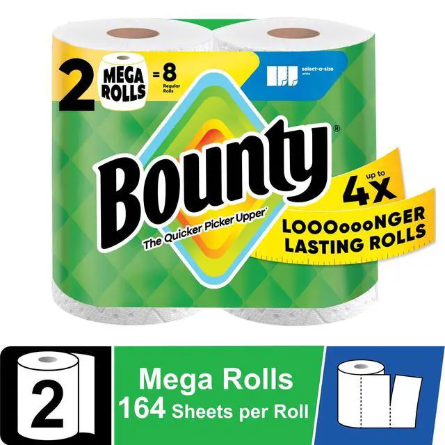 Alt view image 6 of 7 - SelectASize White Disposable Paper Towels, 2 Mega Rolls, 164 Sheets per Roll, HeavyDuty Absorbent Cleaning Paper for Home & Kitchen