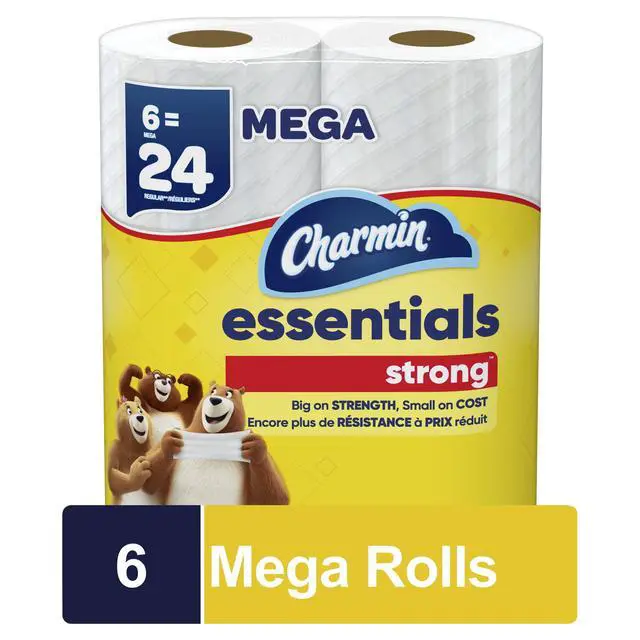Alt view image 7 of 7 - Charmin Essentials Strong Bathroom Tissue Toilet Paper, 6 Mega Rolls, 429 Sheets per Roll, Absorbent Disposable Paper for Home Bathroom Daily Use