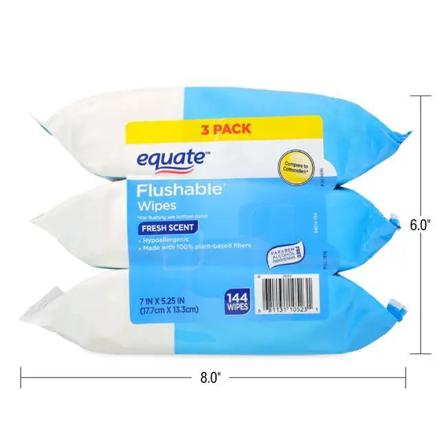 Alt view image 7 of 7 - Equate Fresh Scent Flushable Wet Wipes, 3 Pack, 144 Total Wipes, Disposable Biodegradable Bathroom Cleansing Wipes for Daily Use