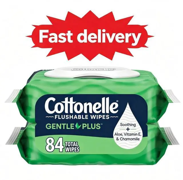 Main image of Cottonelle Gentle Plus Flushable Wet Wipes, 2 FlipTop Packs, Mild Disposable Bathroom Wipes for Daily Personal Cleansing