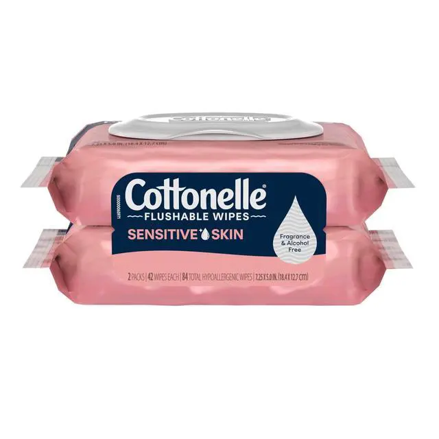 Alt view image 6 of 6 - FragranceFree Flushable Wet Wipes, 2 FlipTop Packs, Hypoallergenic Unscented Disposable Bathroom Wipes for Sensitive Skin Daily Use