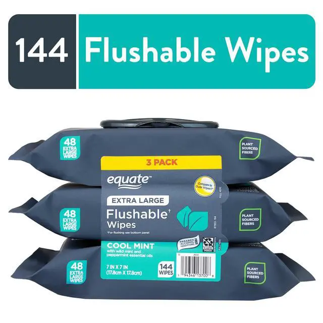 Alt view image 5 of 6 - Extra Large Cool Mint Scent Flushable Wet Wipes, 3 Pack, 144 Total Wipes, Refreshing Disposable Bathroom Wipes for Daily Personal Cleansing