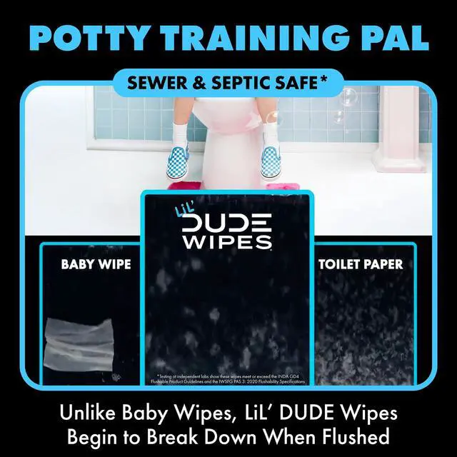 Alt view image 3 of 7 - LiL' DUDE Pocket Packs Flushable Wipes, Extra Large Fragrance Free Wet Wipes, 8 Count, 6 Pack