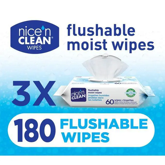 Alt view image 6 of 6 - Nice N Clean Plant-Based Flushable Wet Wipes, 3 Flip-Top Packs (180 Total Wipes)