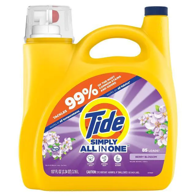 Alt view image 3 of 5 - Tide Simply Liquid Laundry Detergent, Clean & Fresh, Berry Blossom Scent, 85 Loads, 107 fl oz