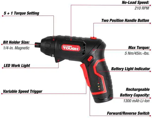 Main image of Hyper Tough 4V Cordless Rotating Screwdriver with Charging Cable