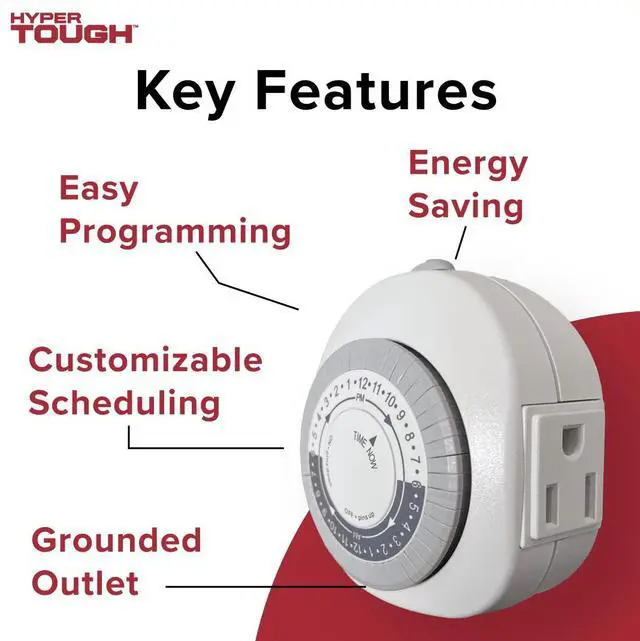 Main image of Hyper Tough Indoor Grounded Analog Timer with 3-Prong Outlet