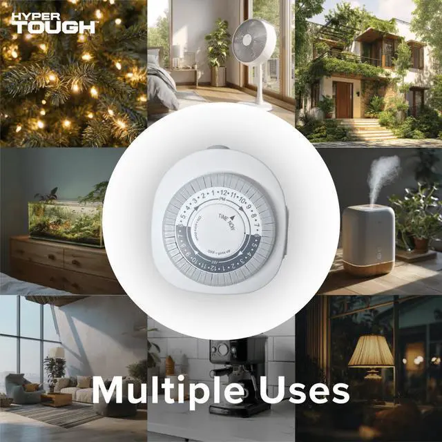 Alt view image 7 of 7 - Hyper Tough Indoor Grounded Analog Timer with 3-Prong Outlet