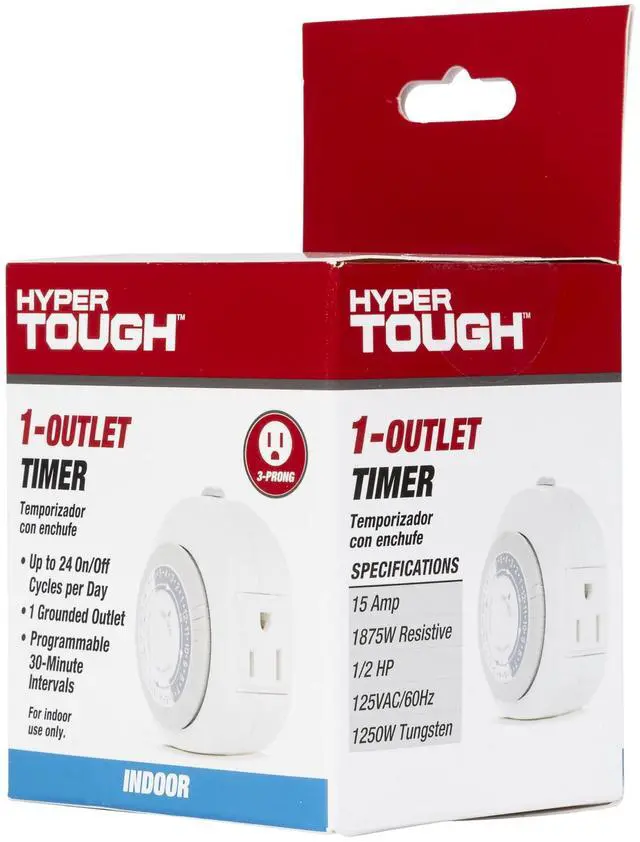 Alt view image 3 of 7 - Hyper Tough Indoor Grounded Analog Timer with 3-Prong Outlet