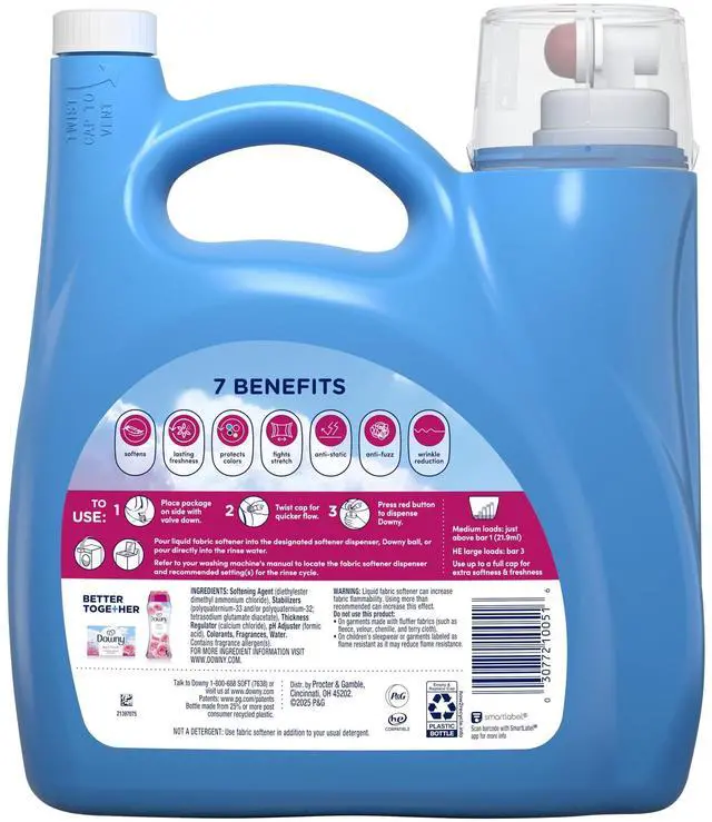 Alt view image 2 of 7 - Downy Liquid Fabric Softener and Conditioner, April Fresh Scent, 140 fl oz, 190 Loads