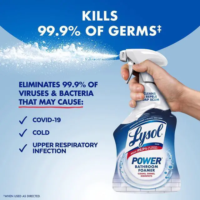 Alt view image 3 of 7 - Lysol Power Foaming Bathroom Cleaner, Multipurpose Cleaner & Disinfectant Spray, Household Cleaning Supplies, for Bathtub, Tile, Sink & Shower, Zero Bleach, 32 fl oz