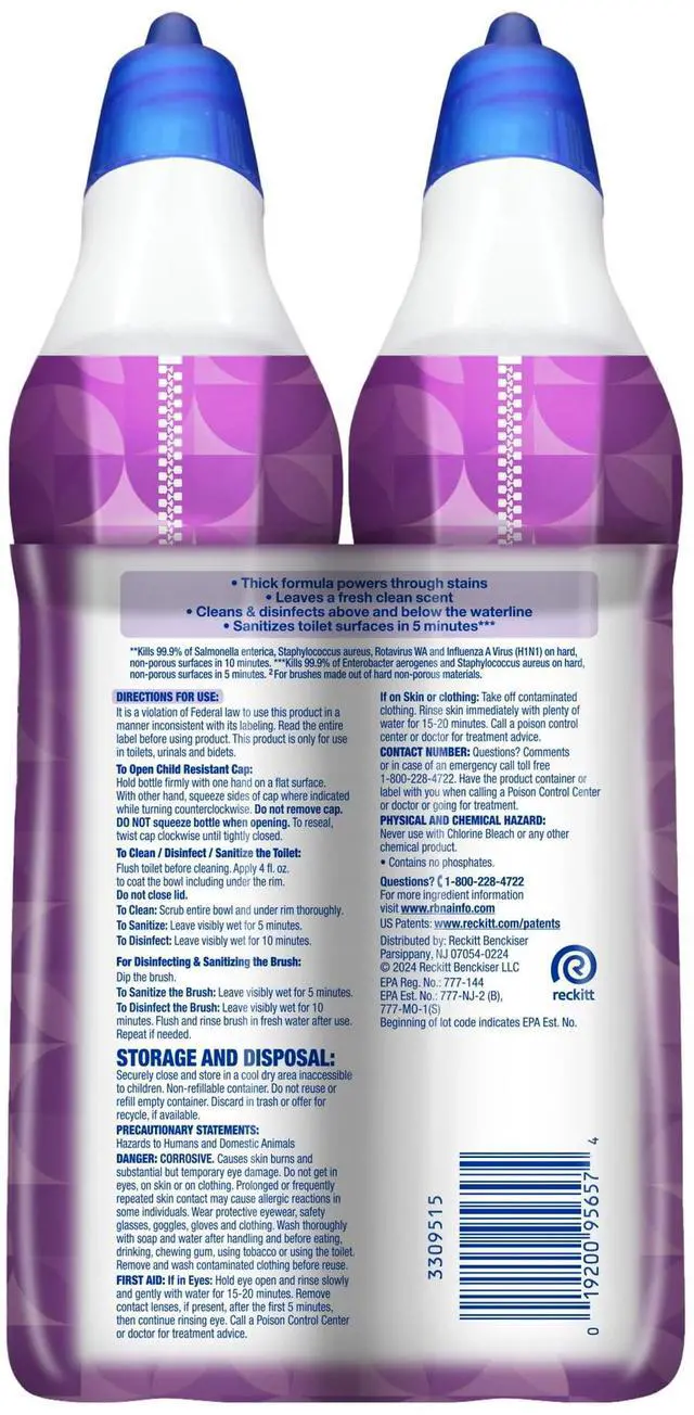 Alt view image 7 of 7 - Lysol Toilet Bowl Cleaner Clinging Gel, Disinfecting Bathroom Cleaner and Toilet Bowl Stain Remover, Lavender & Cotton Blossom Scent, 24 fl oz (2 Pack)