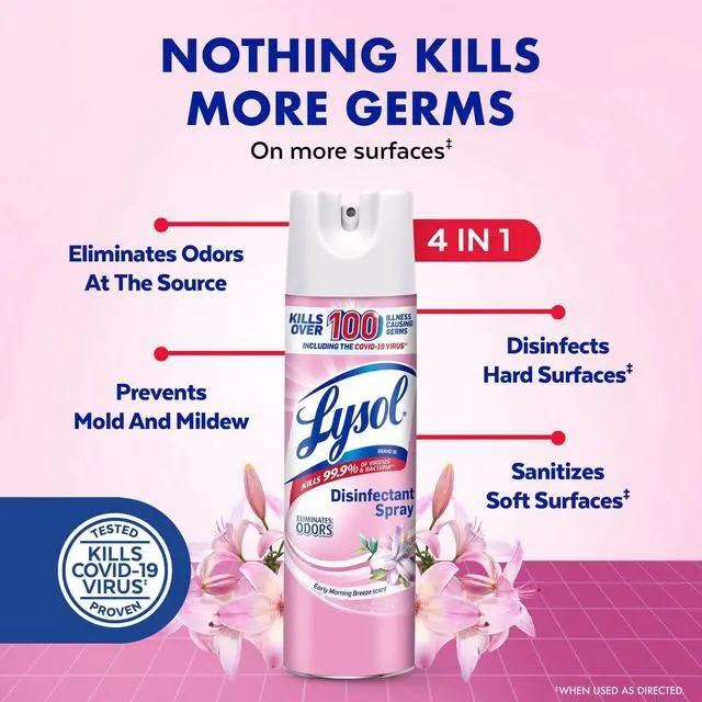 Alt view image 2 of 7 - Lysol Disinfectant Spray, Sanitizing and Antibacterial Spray, Deodorizer, Early Morning Breeze, 19 oz