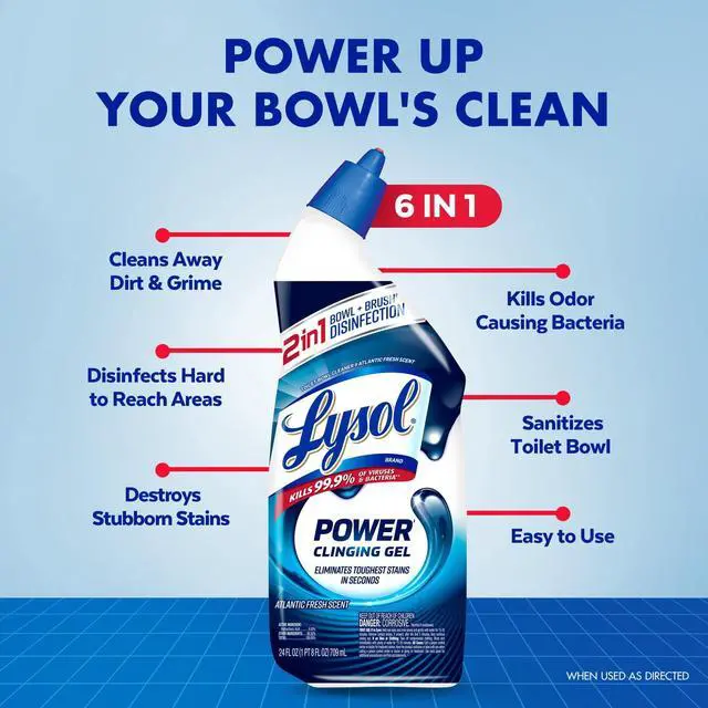 Alt view image 7 of 7 - Lysol Toilet Bowl Cleaner Clinging Gel, Power, Disinfecting Bathroom Cleaner and Toilet Bowl Stain Remover, 24 fl oz (2 Pack)
