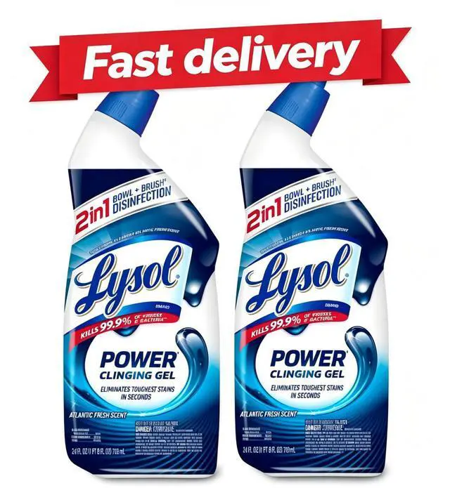 Main image of Lysol Toilet Bowl Cleaner Clinging Gel, Power, Disinfecting Bathroom Cleaner and Toilet Bowl Stain Remover, 24 fl oz (2 Pack)
