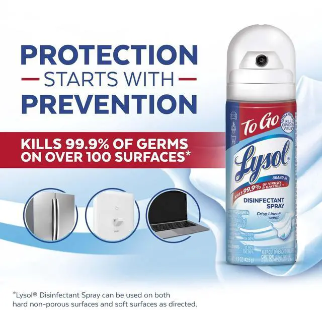 Alt view image 6 of 6 - Lysol To Go Travel Size Disinfectant Spray, Crisp Linen, 1.5 fl oz