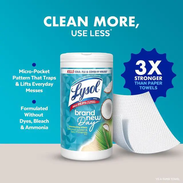 Alt view image 3 of 7 - Lysol Disinfecting Wipes, All Purpose Cleaner, Multi Surface Antibacterial Cleaning Wipes, Cleaning Supplies, Coconut & Sea Minerals Scent, 80 Count