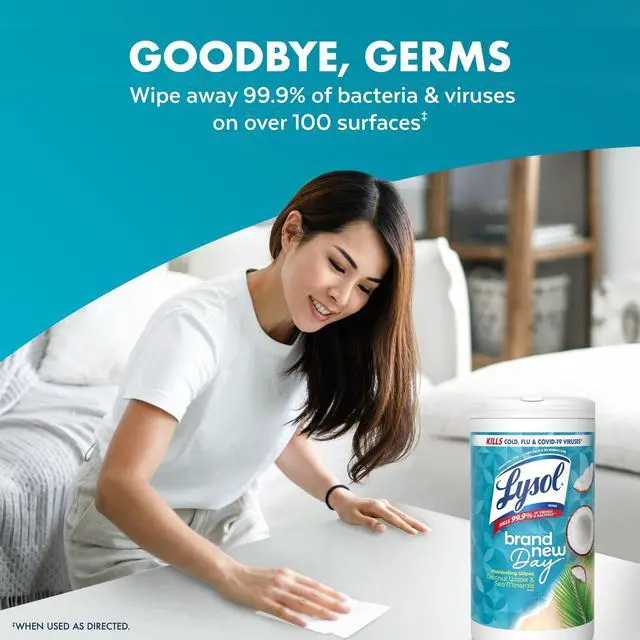 Alt view image 7 of 7 - Lysol Disinfecting Wipes, All Purpose Cleaner, Multi Surface Antibacterial Cleaning Wipes, Cleaning Supplies, Coconut & Sea Minerals Scent, 80 Count