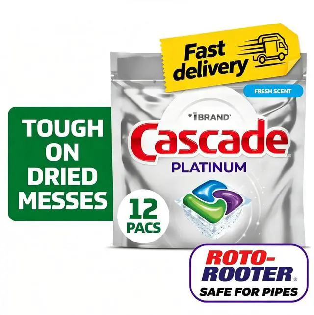 Main image of Cascade Platinum Dishwasher Pods, Dishwasher Detergent, Dish Detergent Soap, Fresh, 12 Count