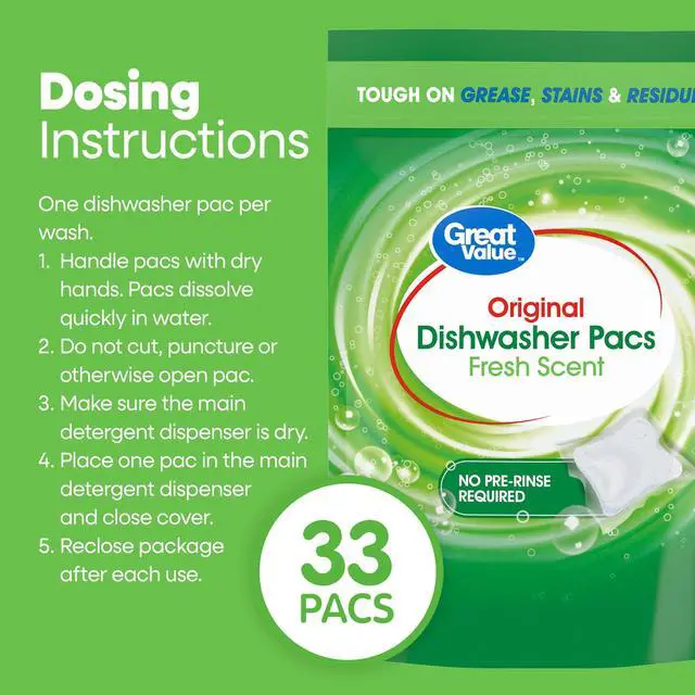 Alt view image 6 of 6 - Great Value Original Dishwasher Pacs, Fresh Scent, 33 Count