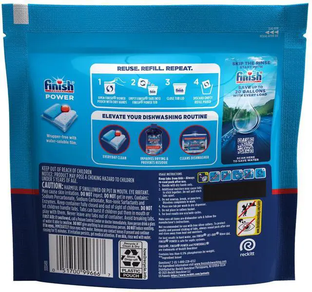 Alt view image 2 of 7 - Finish Power Dishwasher Pods, No Pre-Rinse Dishwasher Detergent Tabs Soap, Deep Clean, 18 Count