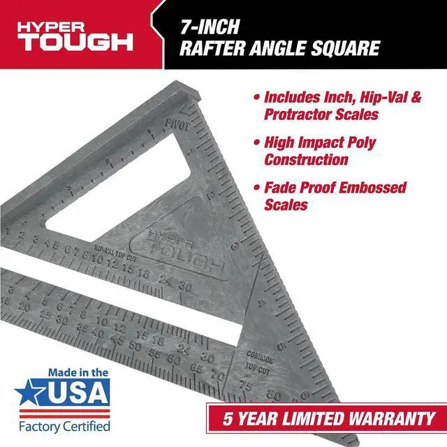 Alt view image 2 of 6 - Hyper Tough 7 inch Framing Rafter Square, Durable Plastic Triangle Quick Square Tool, Grey