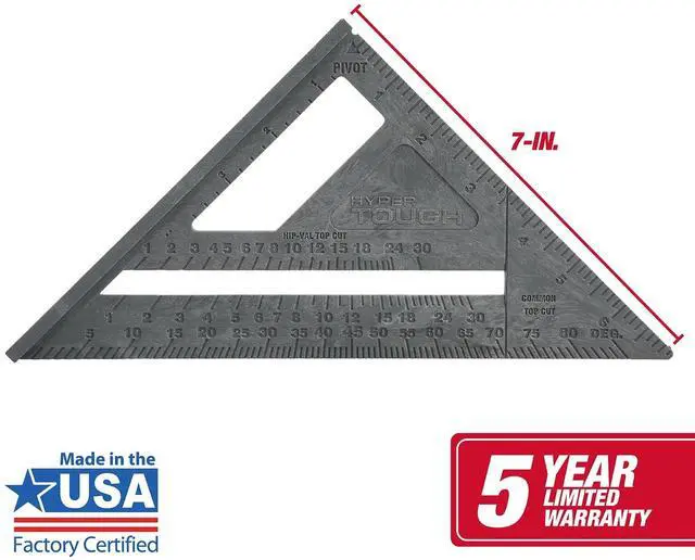 Alt view image 6 of 6 - Hyper Tough 7 inch Framing Rafter Square, Durable Plastic Triangle Quick Square Tool, Grey