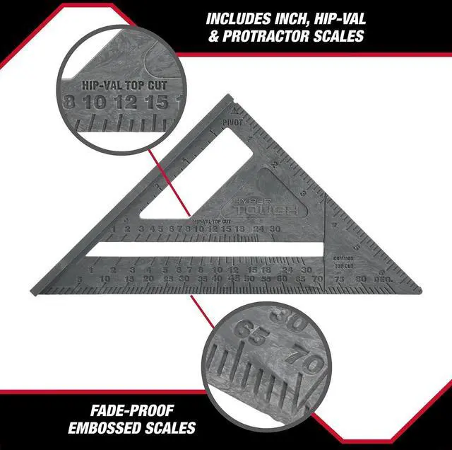 Alt view image 3 of 6 - Hyper Tough 7 inch Framing Rafter Square, Durable Plastic Triangle Quick Square Tool, Grey