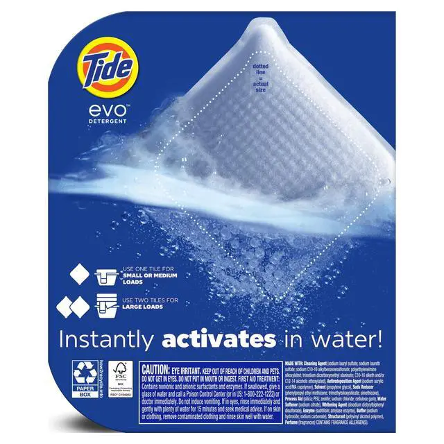Alt view image 4 of 6 - Tide Evo Laundry Detergent Tiles, 100% Concentrated, 6X Cleaning Power, Spring Blast Scent, 16 Count