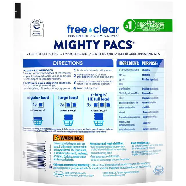 Alt view image 4 of 6 - all Unit Dose Laundry Detergent, Mighty Pacs, Free Clear, 19 Count
