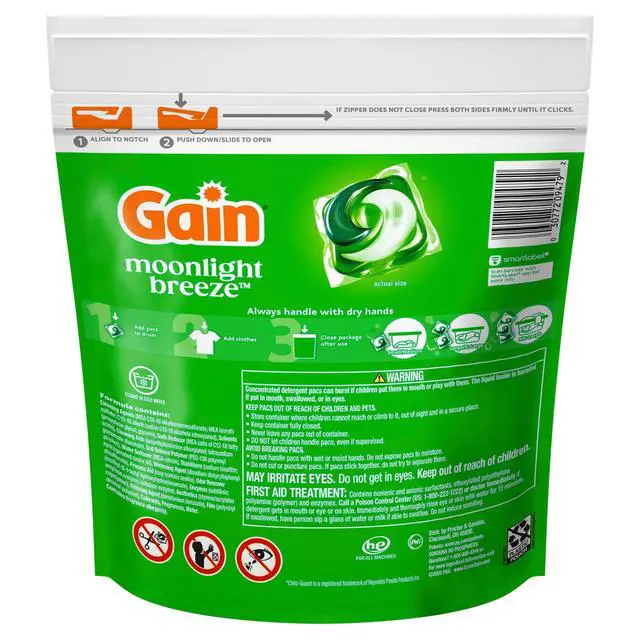 Alt view image 7 of 7 - Gain Flings Laundry Detergent Soap Pacs, 4-in-1 Oxi Boost and Febreze, Moonlight Breeze Scent, 31 Count