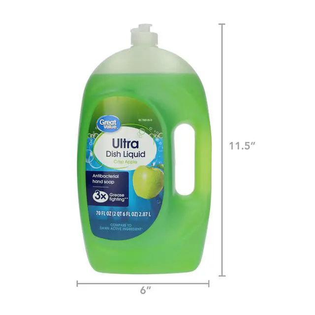 Alt view image 3 of 5 - Great Value Ultra Antibacterial Dish Liquid, Crisp Apple, 70 fl oz