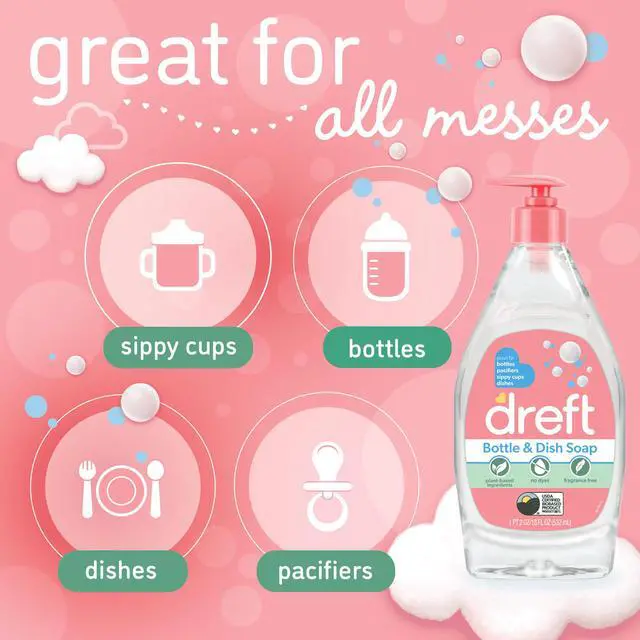 Alt view image 5 of 5 - Dreft Plant-Derived Liquid Dish Soap and Dishwashing Detergent for Baby Bottle, Fragrance Free Baby Essentials, 18 fl oz