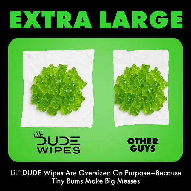 Alt view image 5 of 6 - LiL' DUDE Flushable Wipes, Extra Large Gummie Rears Wet Wipes, Gummy Bear Scent, 42 Count, 3 Pack