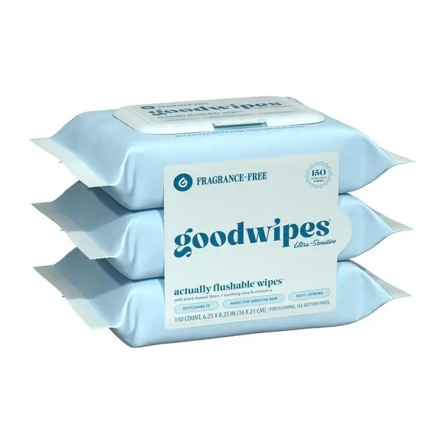 Alt view image 5 of 6 - goodwipes Flushable Butt Wipes, Fragrance-Free, 3 Pack, 150 Total XL Wipes