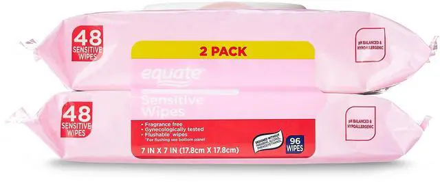 Main image of Equate pH Balanced & Hypoallergenic Sensitive Flushable Wipes, Fragrance Free, 96 Wipes, 2 Pack