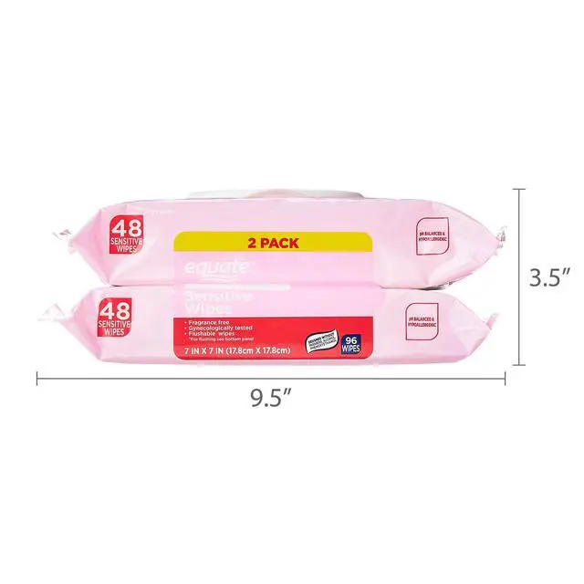 Alt view image 6 of 7 - Equate pH Balanced & Hypoallergenic Sensitive Flushable Wipes, Fragrance Free, 96 Wipes, 2 Pack