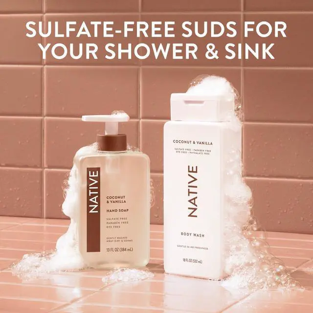 Alt view image 2 of 6 - Native Liquid Hand Soap, Coconut & Vanilla, Non-drying, Naturally Derived Cleansers, Sulfate Free, 13 fl oz