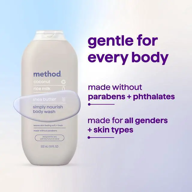 Alt view image 5 of 6 - method Body Wash, Simply Nourish - Leaves Skin Feeling Soft & Moisturized, Made Without Parabens, Notes of Coconut, Rice Milk & Shea Butter, 18 fl oz