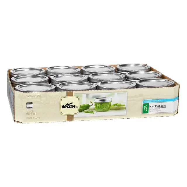 Alt view image 3 of 4 - Kerr Canning Jars, Wide Mouth Half-Pint Mason Jars with Lids and Bands, 12 Count 8 oz