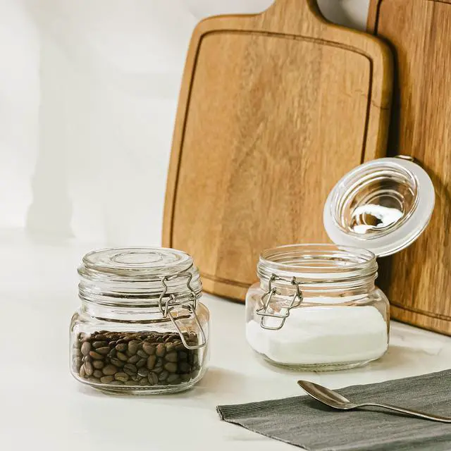 Alt view image 3 of 6 - (2 pack) Mainstays 17 oz Glass Airtight Food Storage Jar Canister with Locking Lid, Pantry Organizer Container for Dry Food, Coffee, Sugar, Spices and Kitchen Storage