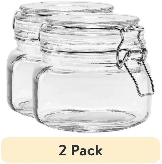 Main image of (2 pack) Mainstays 17 oz Glass Airtight Food Storage Jar Canister with Locking Lid, Pantry Organizer Container for Dry Food, Coffee, Sugar, Spices and Kitchen Storage